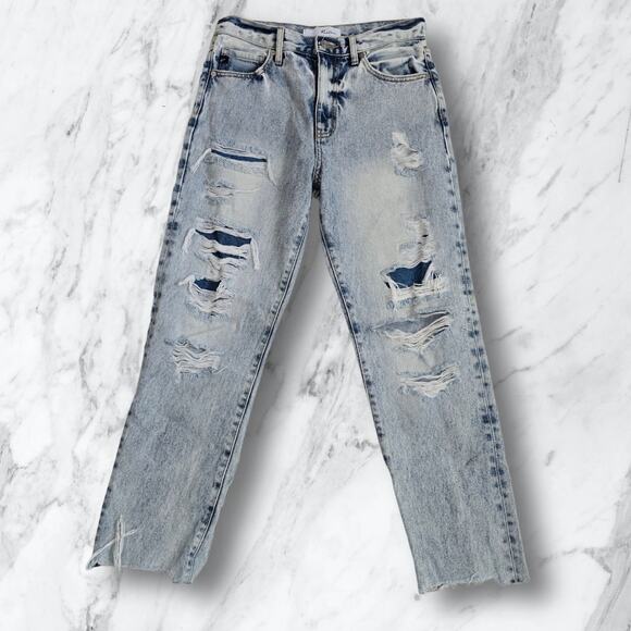 Kancan High Rise Straight Light Wash Distressed Jeans KC8667L Size 5/26 - Picture 13 of 13